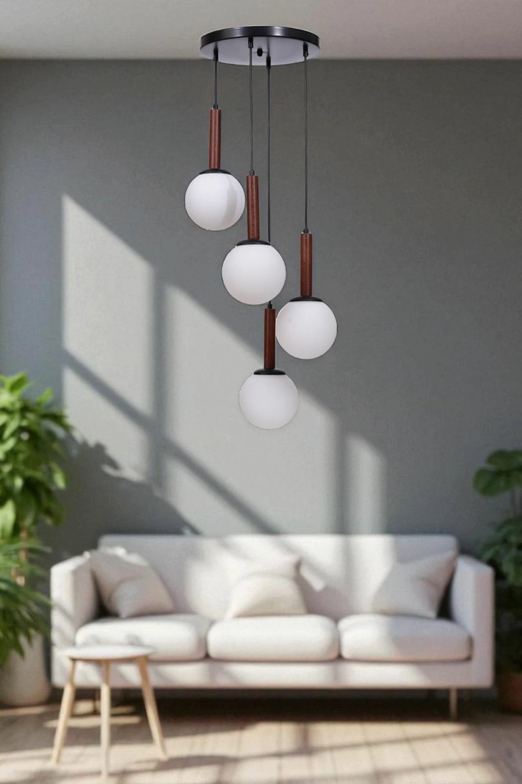 Llambadar Opviq, 9071-4, metal dhe xham, ngjyrë e bardhë, arre, e zezë