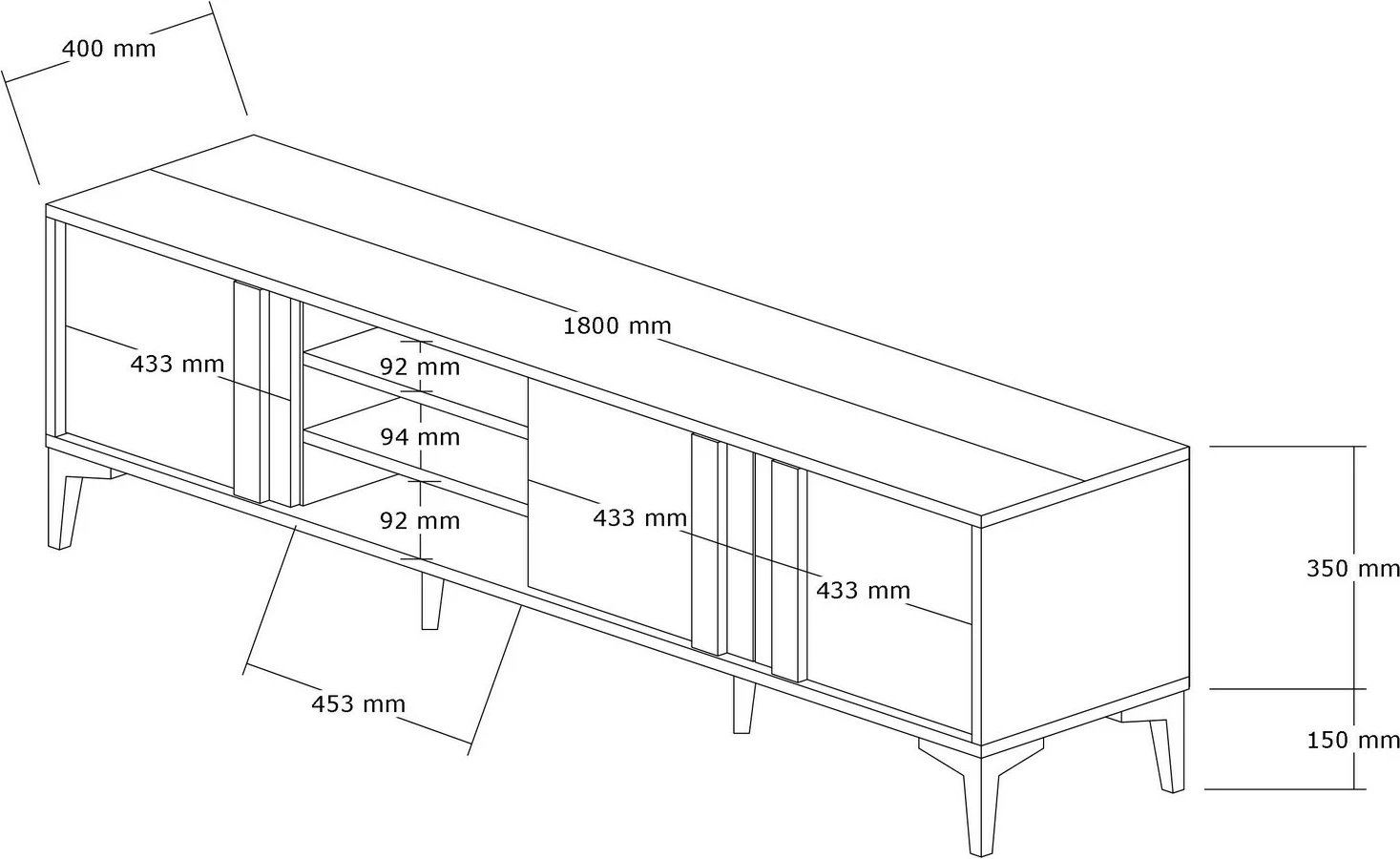 Komodë televizori Skye Decor, Mengü, ngjyrë Atlantic dhe Antracit, 180x50x40 cm