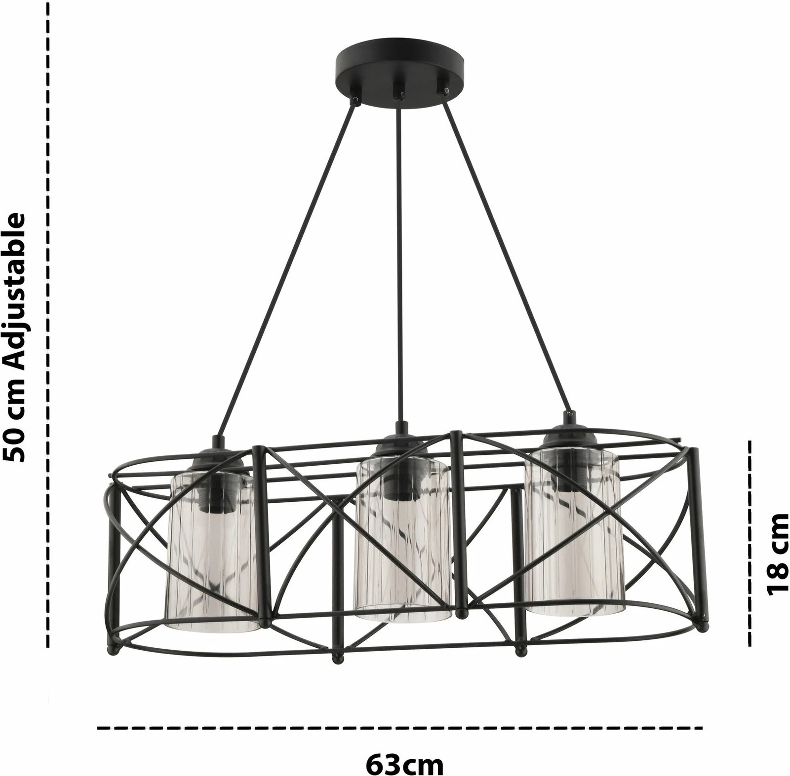 Llambë tavani Opviq Dratrio, xham, e zezë, gri