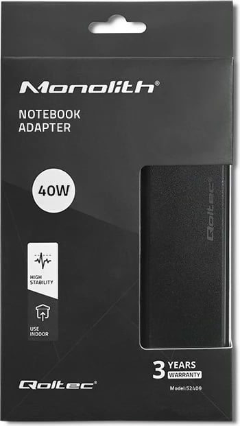 Kasë furnizimi Qoltec 52409, 40W, 12V, 3.33A, 5.5x2.1mm, e zezë me kabllo