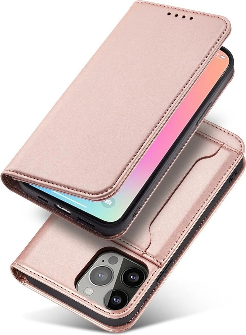Mbështjellës Hurtel Magnet Card Case për iPhone 14 Pro Max, flip cover, portofol, rozë
