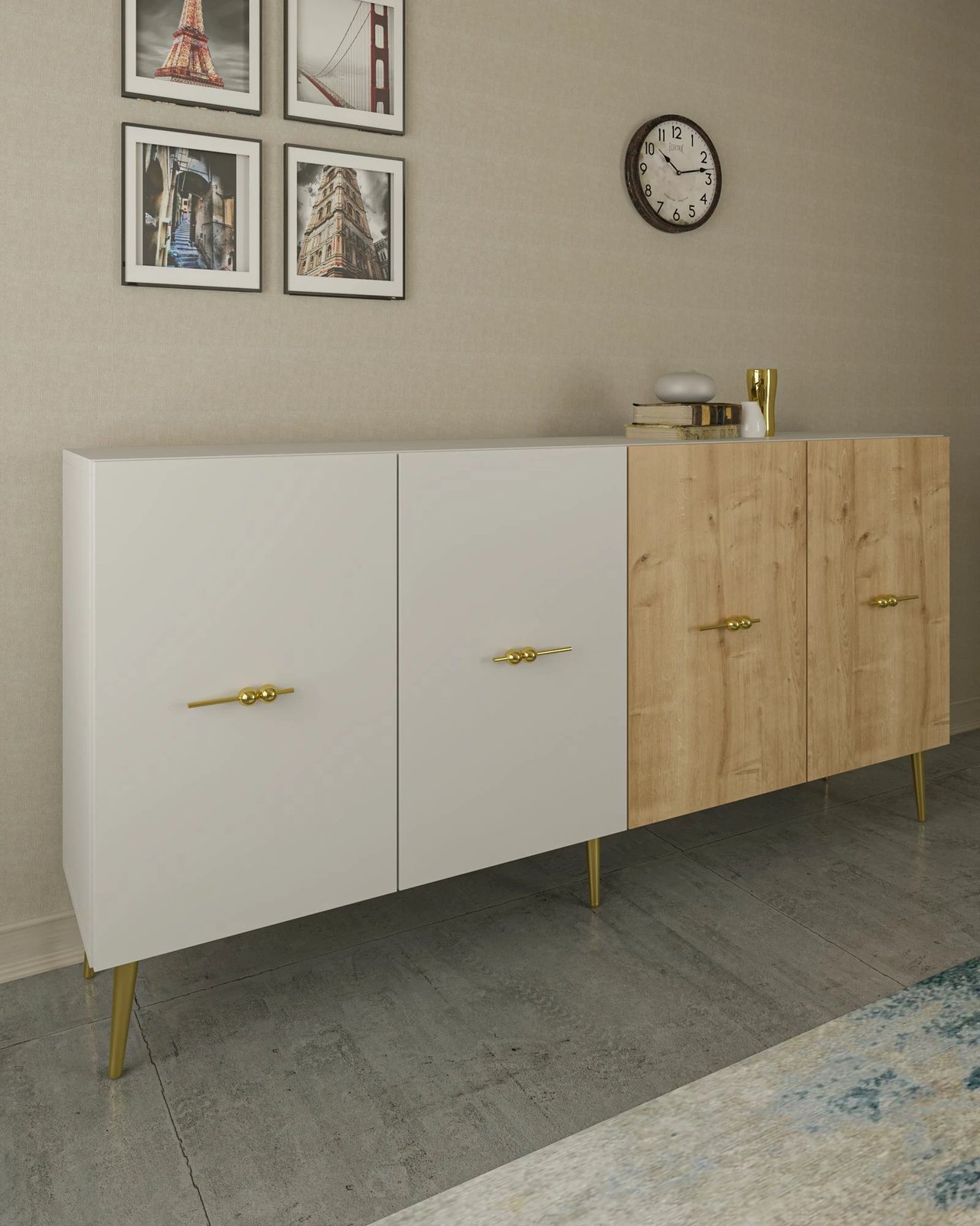 Konsol Skye Decor, Loop KB150, e bardhë, lisi sapphire