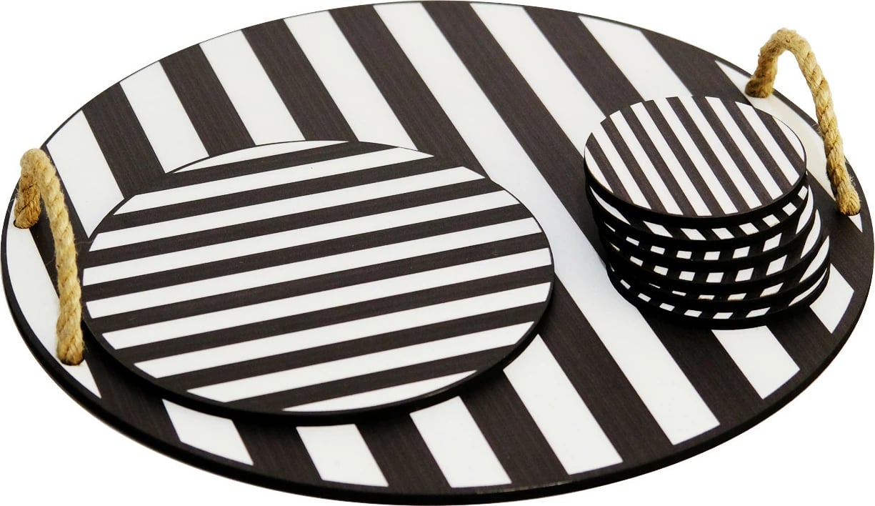 Set tabaka druri me mbajtëse gotash Hermia PLT0231, 8 pjesë, të bardha/të zeza