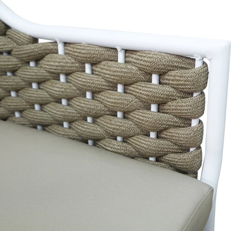 Karrige me krahë Ortegia, alumini, e bardhë, litar kaki, 57x62x82cm