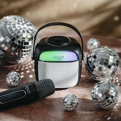 Altoparlant karaoke, Adler AD 1199, Bluetooth 5.1, SD/USB/AUX, 8 orë bateri, mikrofon set, i zi