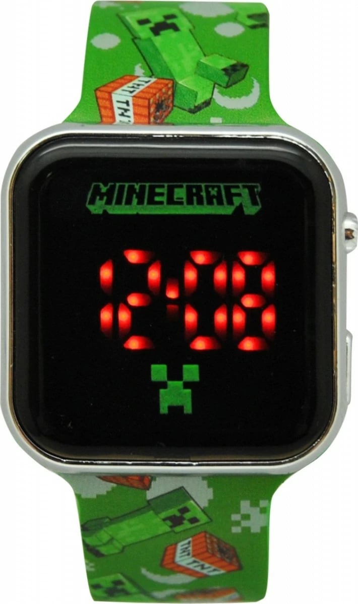 Orë dore LED, Kids Euroswan Minecraft MIN4129, me kalendar dhe bateri CR2032, për fëmijë 6+, jeshile dekorative