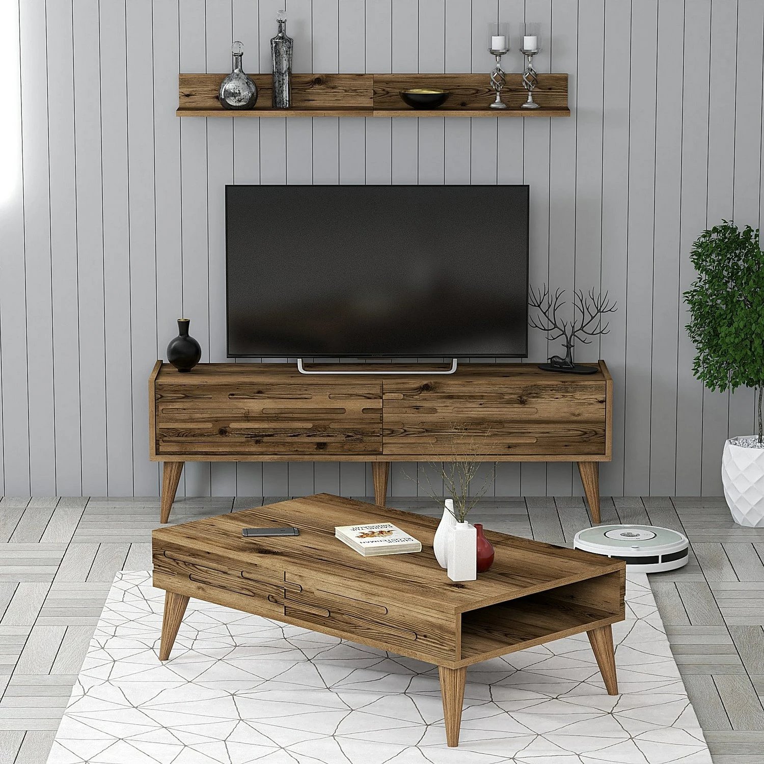 Set mobiljesh për dhomë dite, Valensiya 140, ngjyrë arre, Skye Decor