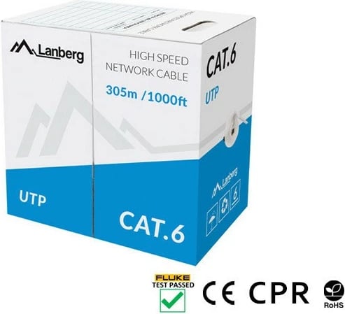 Kabllo rrjeti Lanberg Cat.6 UTP, 305m, bakër, Gri