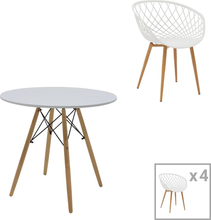 Tavolinë me karrige, ngjyrë e bardhë-natyrale, D80x73cm