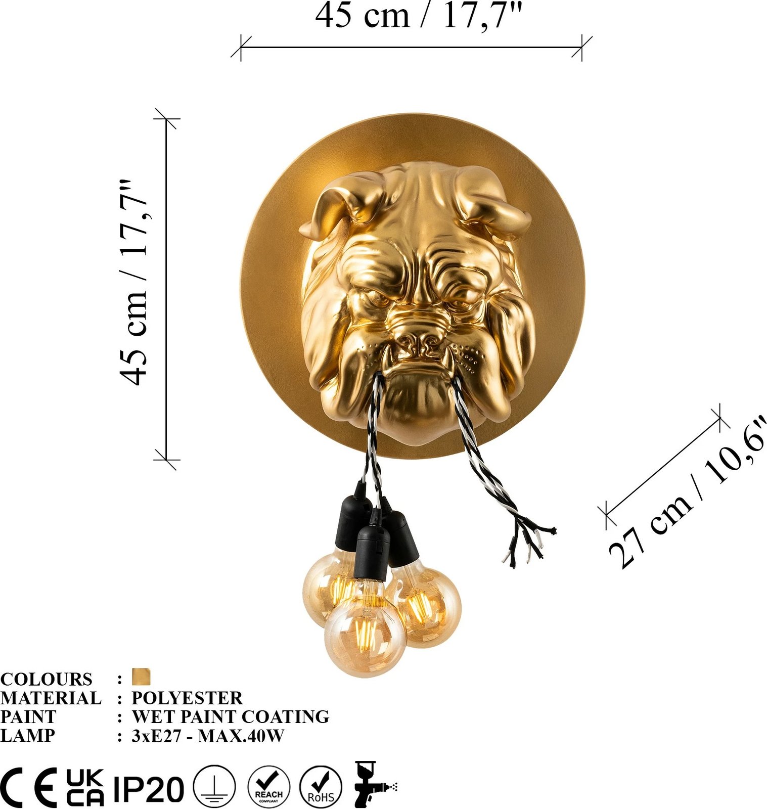 Llambë muri Opviq, bulldog, ngjyrë ari