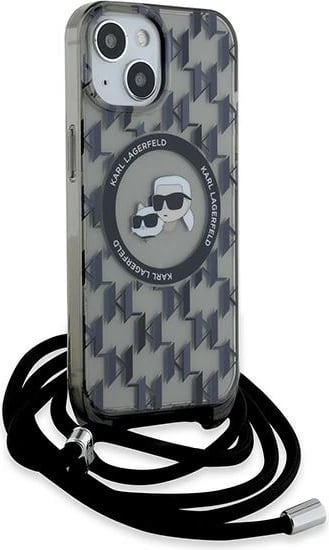 Mbështjellës Karl Lagerfeld IML Crossbody Monogram Karl & Choupette Head MagSafe për iPhone 15/14/13, i zi