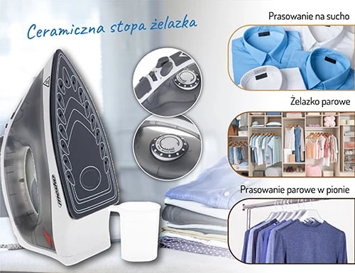 Hekur me avull, Mesko, 5037, 2800W, pllakë qeramike, depo uji 170 ml, gri