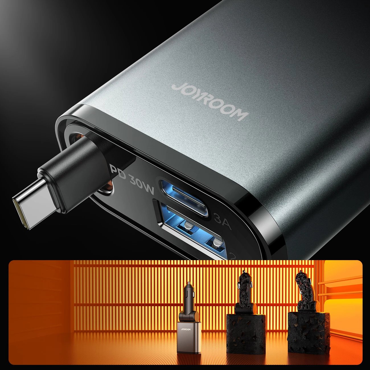 Karikues makine Joyroom JR-CCL07 3-në-1 me kabllo tërheqëse, 30W, Gri e errët