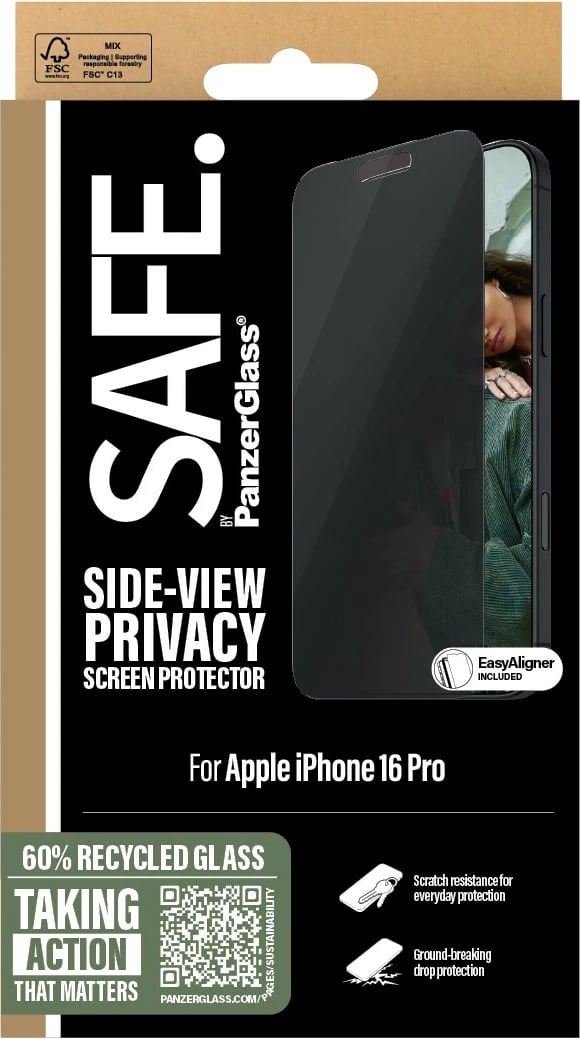 Mbrojtës ekrani privacy PanzerGlass për iPhone 16 Pro, transparent