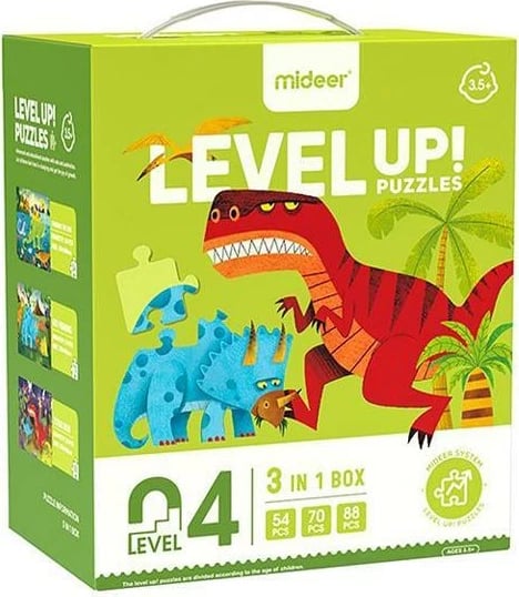 Puzzle Mideer Level Up 3 në 1, 54-88 pjesë, Dinosaur