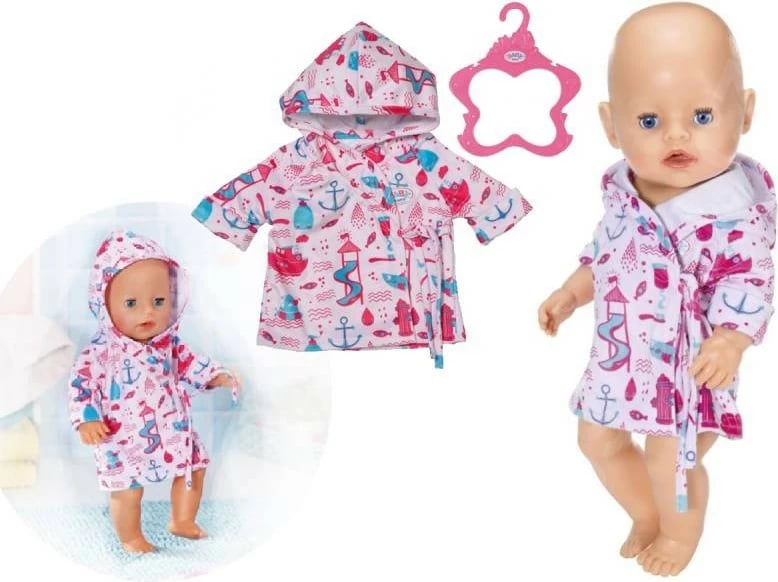 Rrobë banje për kukull Baby Born Zapf 43 cm, me motive uji, me kapuç, me varëse, dekorative
