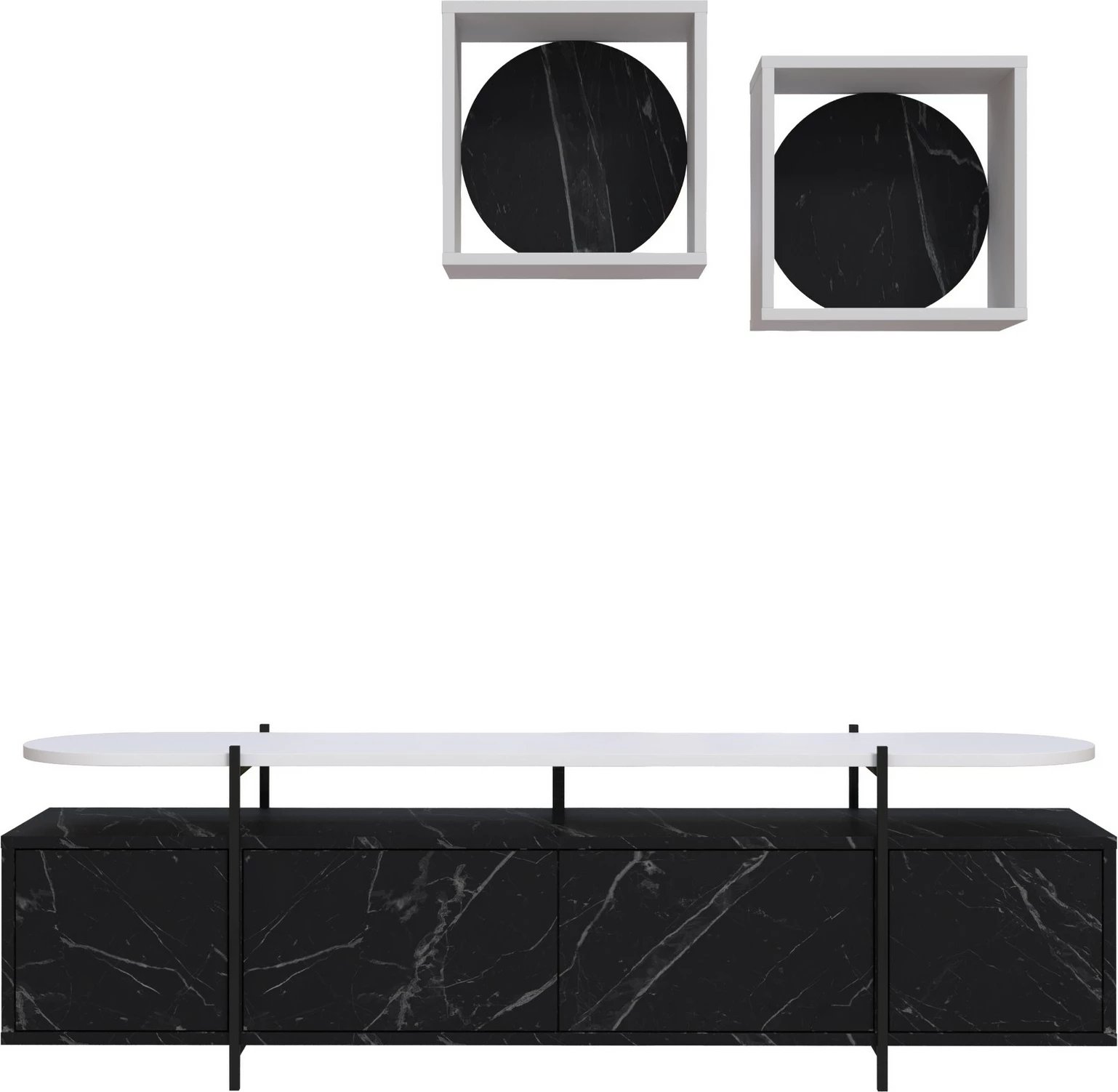 Komodë TV Skye Decor, Hanley - Bendir, e bardhë dhe e zezë