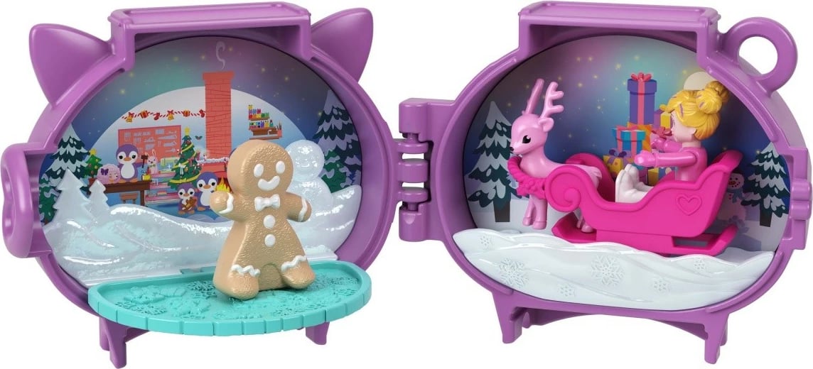 Set lodrash Polly Pocket Christmas Compact 2-pack, Mattel, JGM53, me figurina dhe aksesorë, shumëngjyrësh