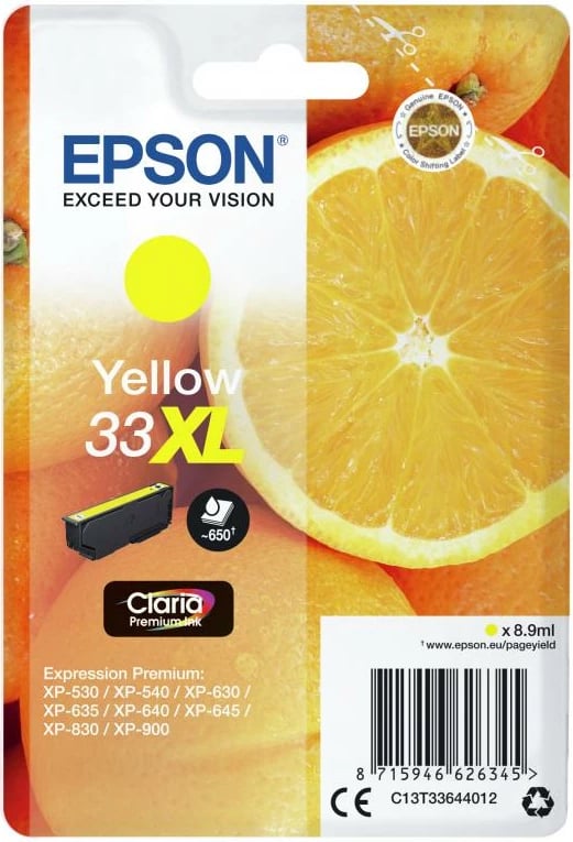 Patron boje Epson 33XL C13T33644012, rendiment i lartë, e verdhë