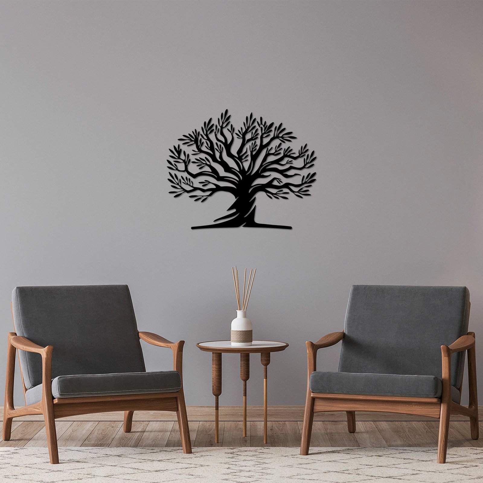 Aksesor dekorativ metalik për mur, Monumental Tree 18, ngjyrë e zezë, 54x67cm