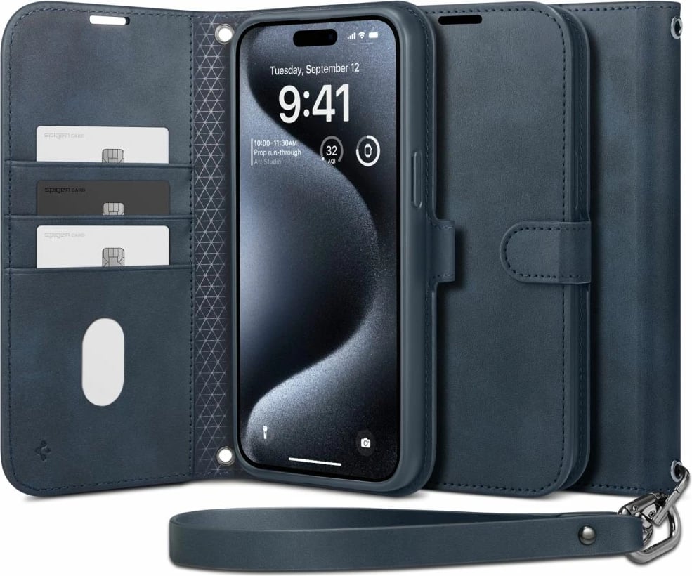 Mbështjellës Spigen Wallet S Pro për iPhone 15 Pro, me portofol, Blu