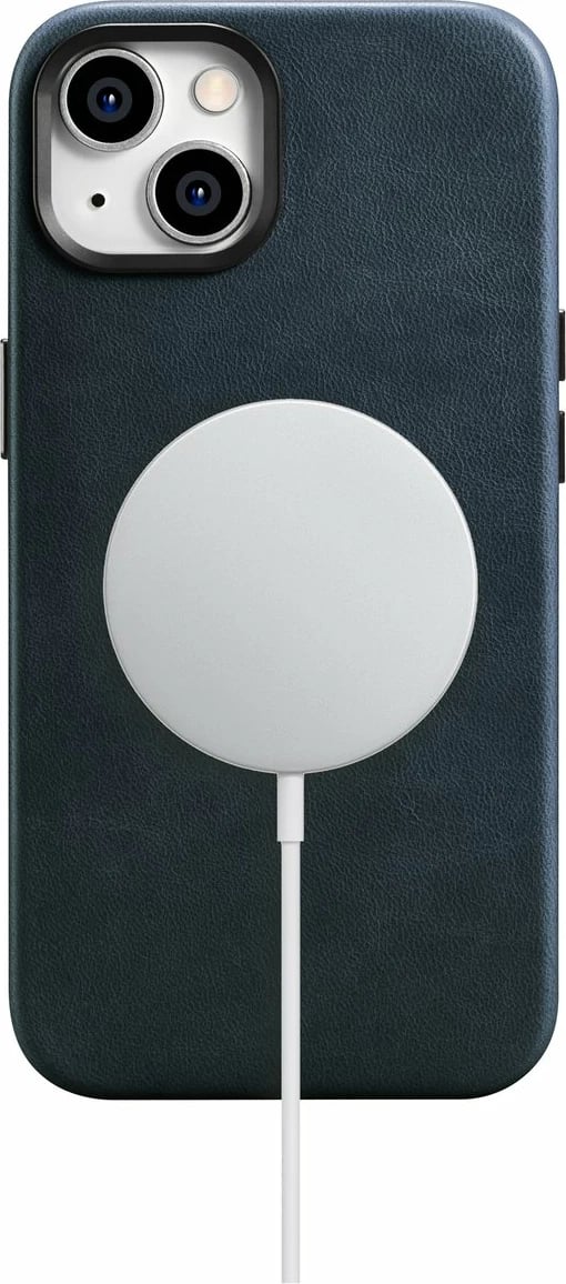 Mbështjellës lëkure iCarer Oil Wax Premium për iPhone 14 Plus me MagSafe, Kaltër e errët