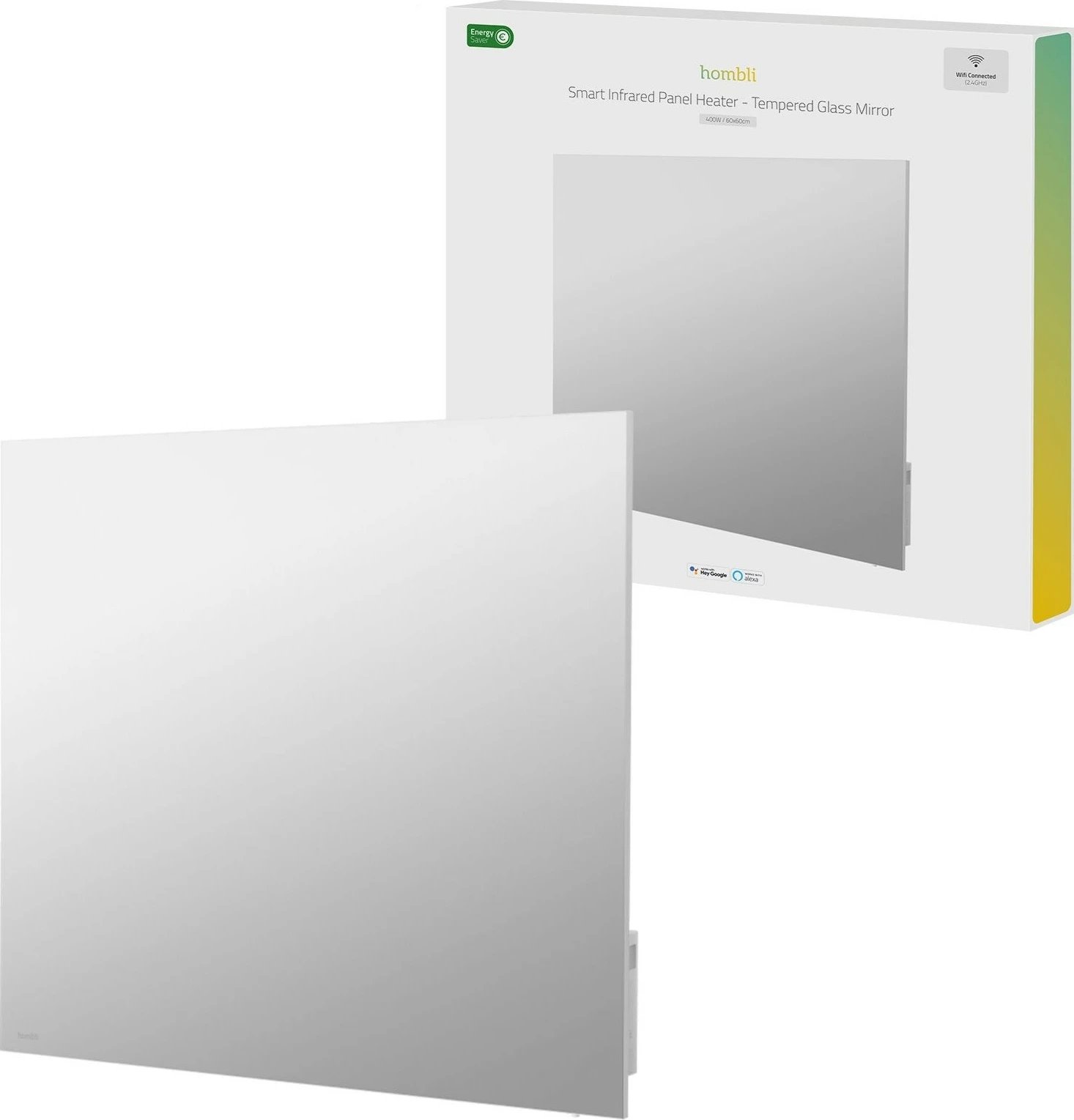 Panel ngrohës smart Hombli, 400W, xham, pasqyrë, i bardhë