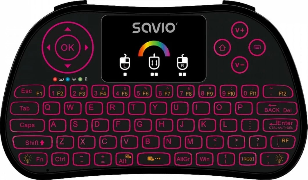 Tastierë mini wireless Savio KW-03 me ndriçim RGB, për Smart TV/PC/TV Box, e zezë