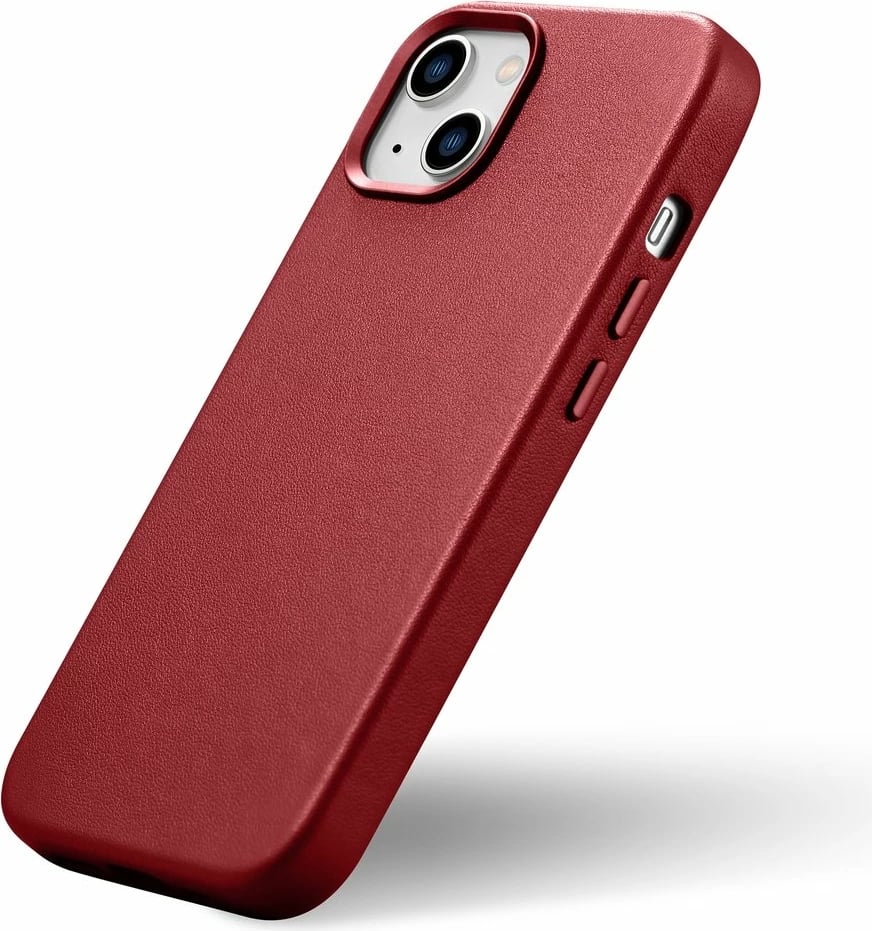 Mbështjellës iCarer për iPhone 14 Plus, lëkurë natyrale, MagSafe, Kuq