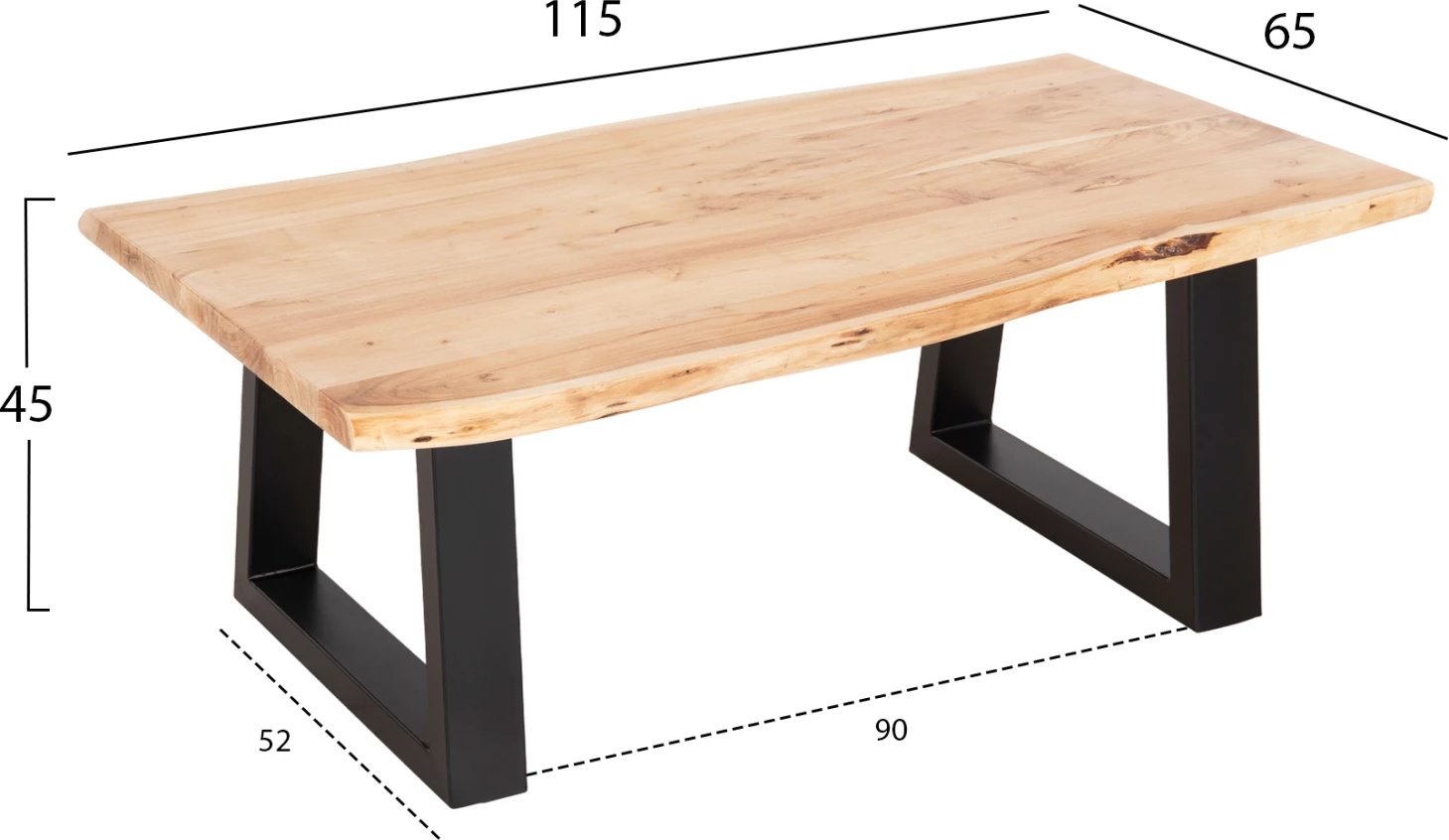 Tavolinë kafeje MONTANA FH8166.21, trashësi sipërfaqe 4cm, dru akacie, ngjyrë natyrale e lehtë, 115x63x40Hcm