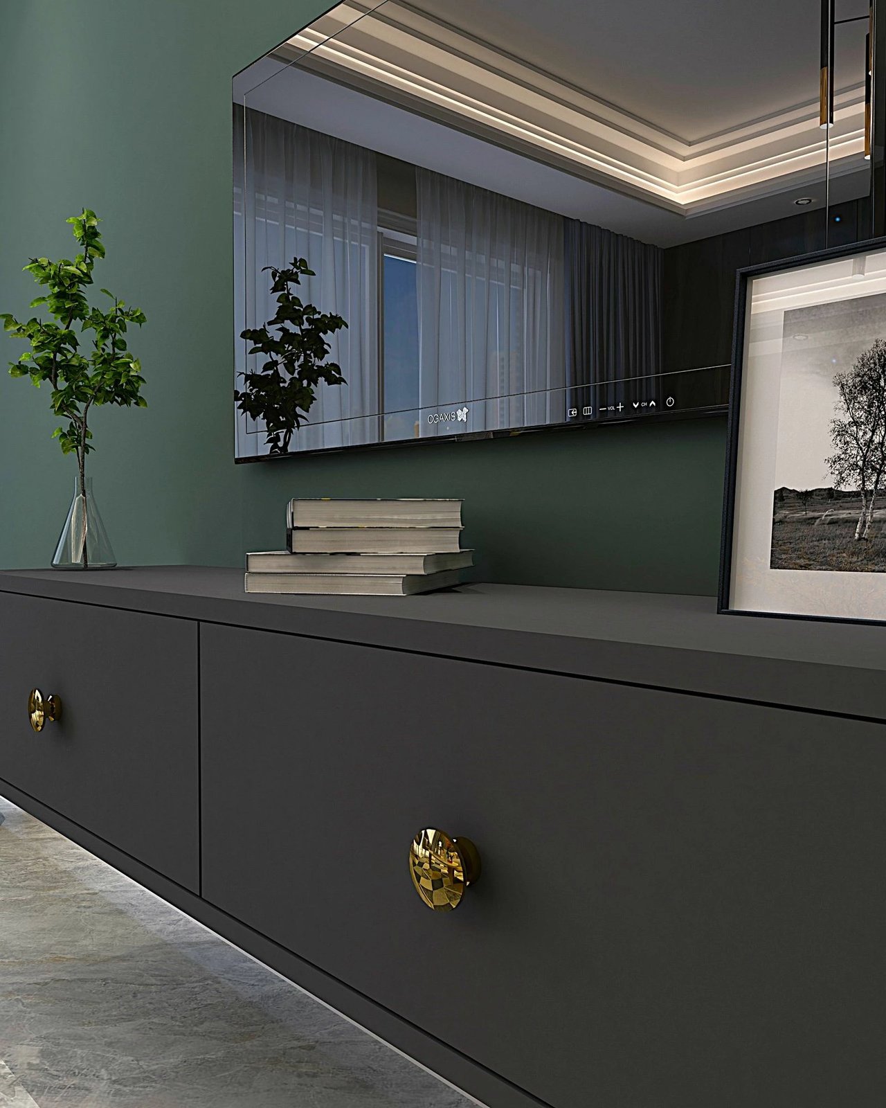 Komodë për TV, ngjyrë antracit dhe ari, Skye Decor Zuzu 120