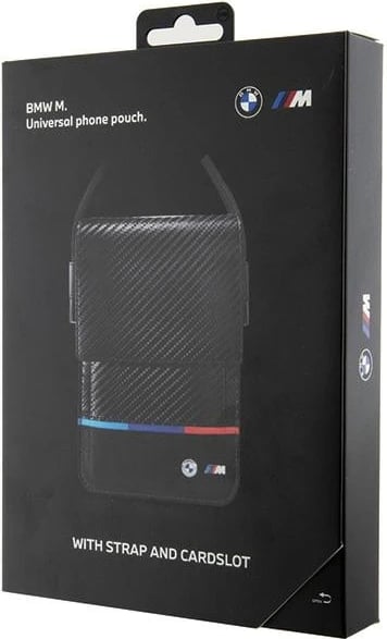 Çantë portofol BMW Carbon Tricolor Line, për celular, e zezë Çantë portofol BMW Carbon Tricolor Line, për celular, e zezë