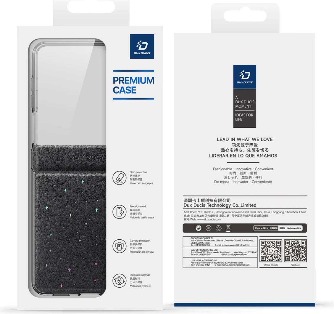Mbështjellës Dux Ducis Stex për Samsung Galaxy Z Flip7, kornizë mbrojtëse, magnetik, PU/PC me veshje mikrofibre, i zi