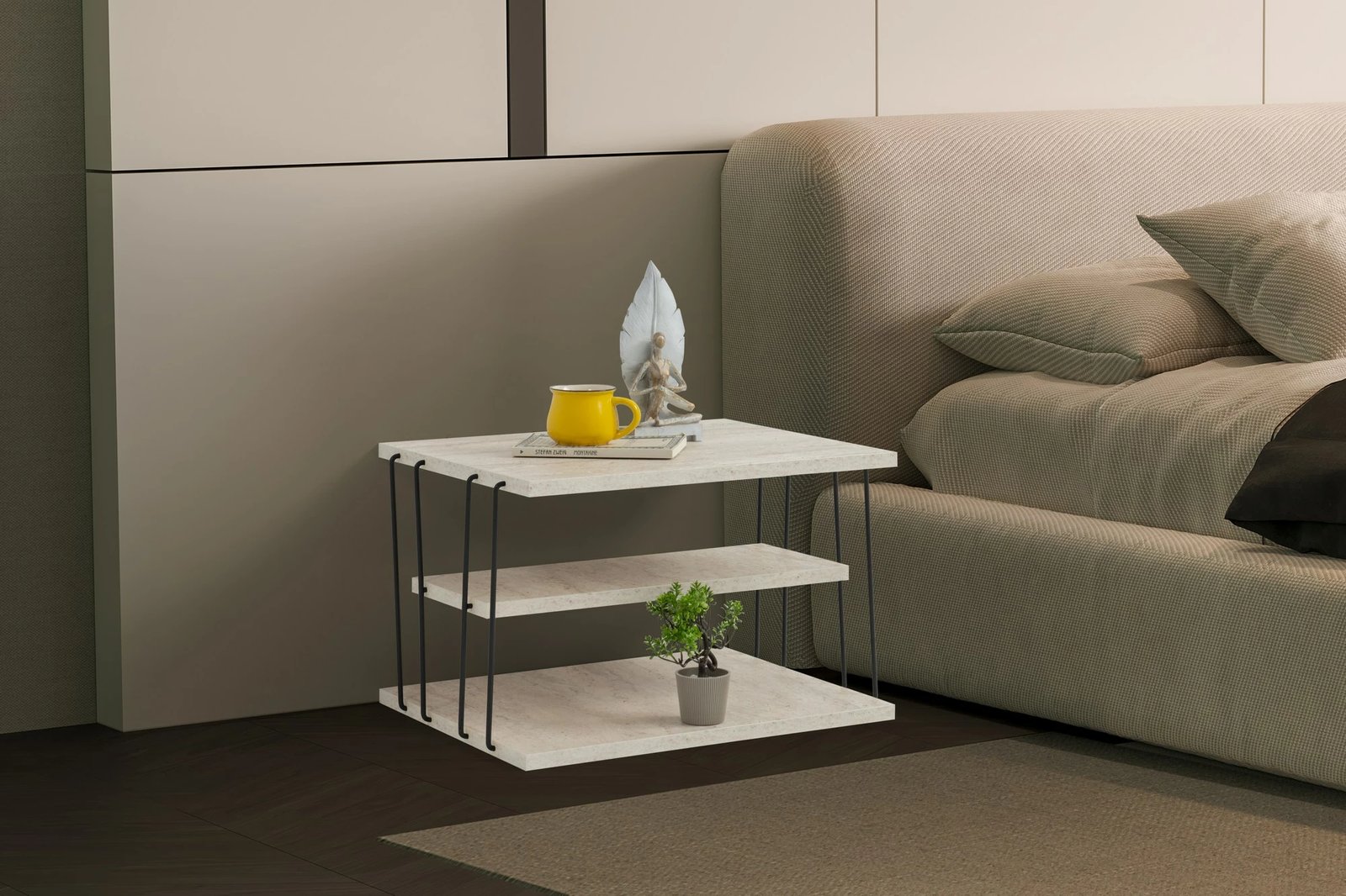 Tavolinë anësore Hanah Home, Lifon, ngjyrë e zezë, travertin