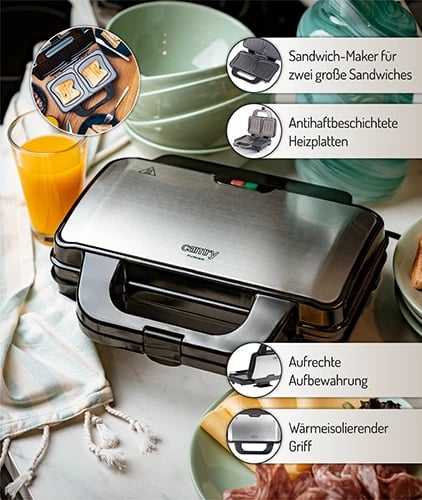 Toster sanduiçesh, Adler, CR 3054, 2 sanduiçe, 900W/1300W, pllaka jo ngjitëse, XL, 28.5x15.2 cm