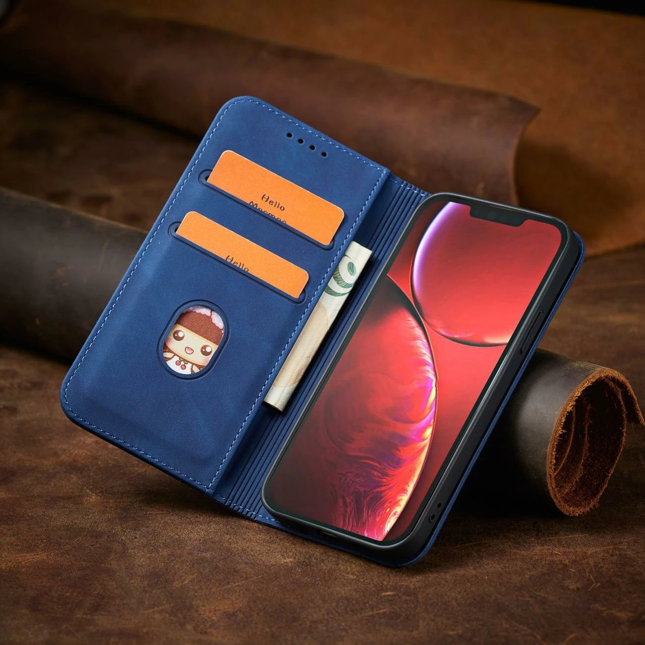 Mbështjellës Hurtel Magnet Fancy Case për iPhone 14 Pro, me kapak, portofol dhe mbajtëse, kaltër