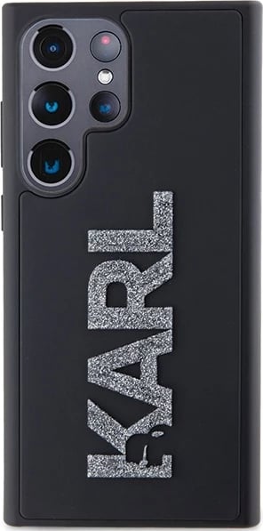 Mbështjellës Karl Lagerfeld 3D Rubber Glitter Logo për Samsung Galaxy S23 Ultra, i zi