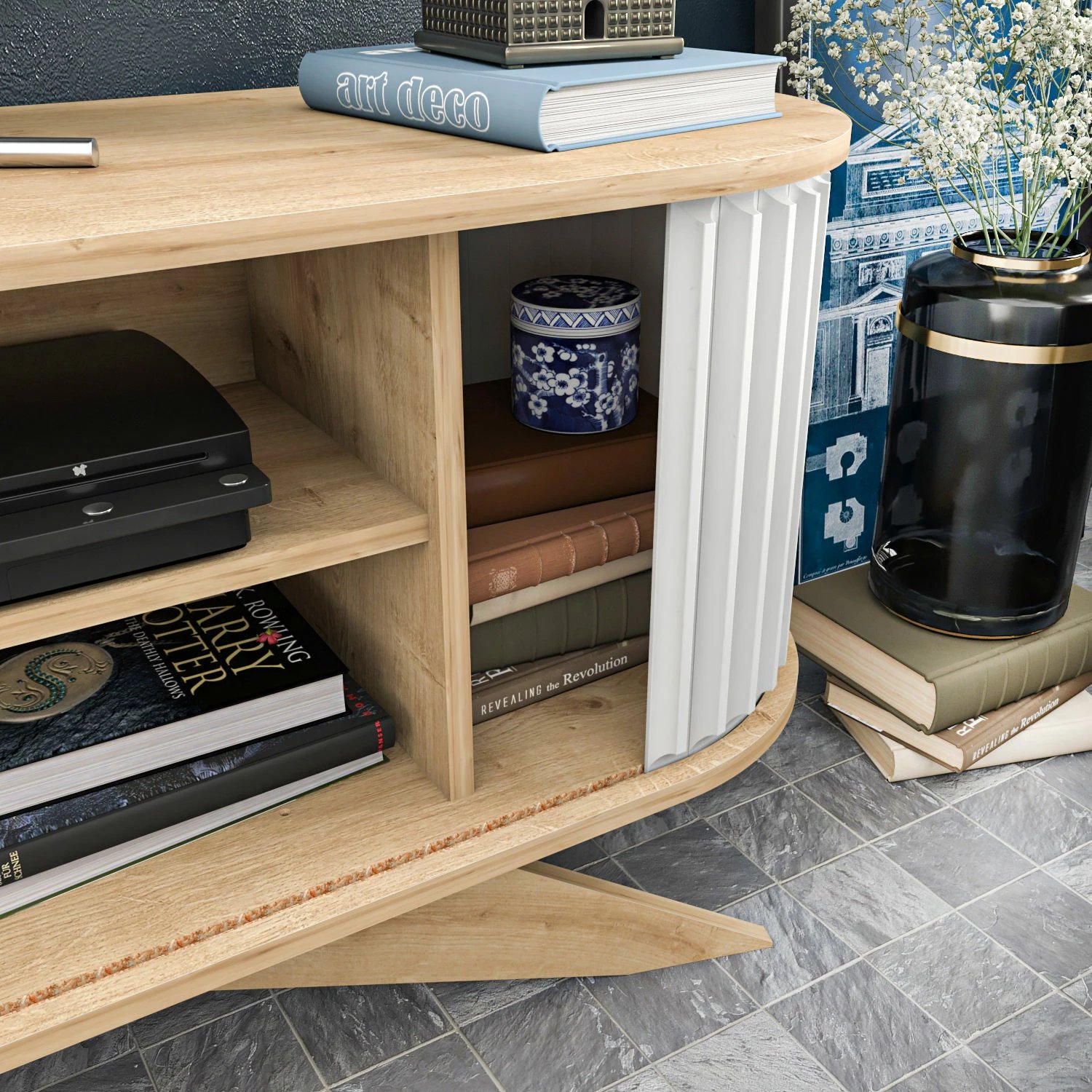 Komodë TV Hanah Home, ngjyrë safir dhe e bardhë, Stor