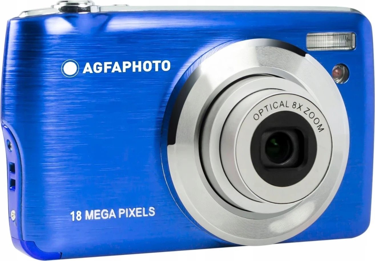 Kamera AgfaPhoto DC8200, blu me mbështjellës dhe kartë memorie 16GB