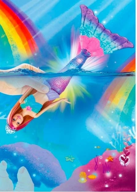 Kukull Barbie Dreamtopia Malibu Mermaid Glowing Lights, Mattel, HDJ36, me drita, për vajza