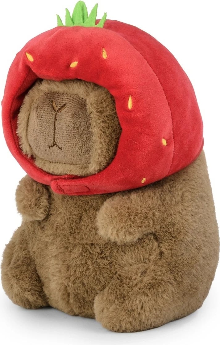 Lodër pelushi Daffi Capybara M-606 me kapelë luleshtrydhe, 20 cm, Kafe e Kuqe