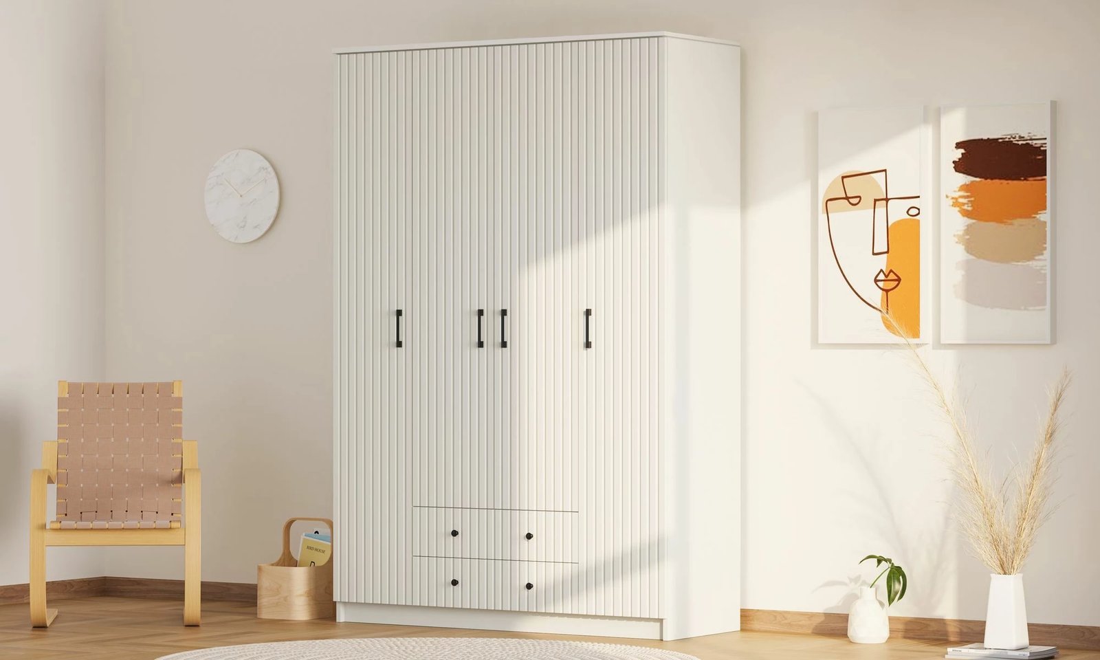 Dollap Skye Decor, ngjyrë e bardhë mat, RB-185-03, 140x210x52 cm