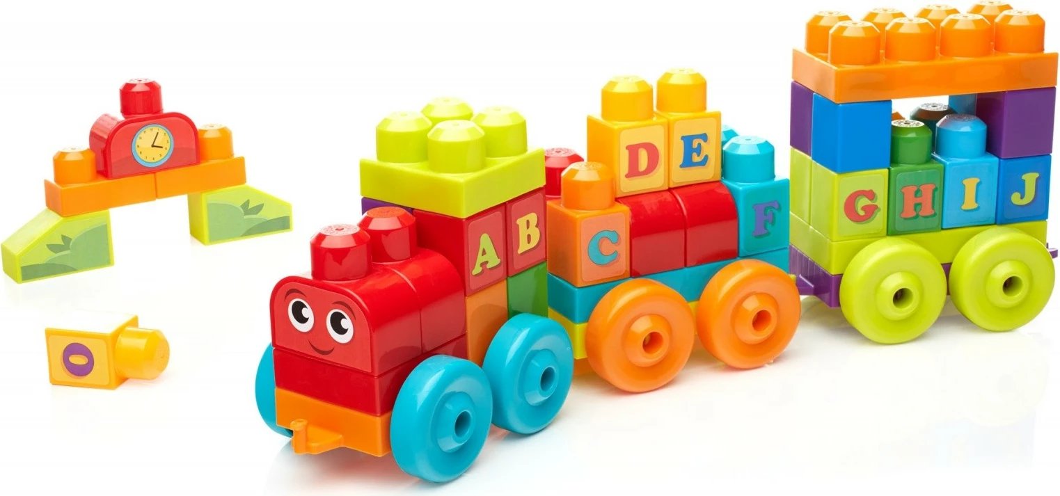 Set lodrash ndërtimi Mega Bloks First Builders DXH35, tren ABC, 60 pjesë, shumëngjyrësh
