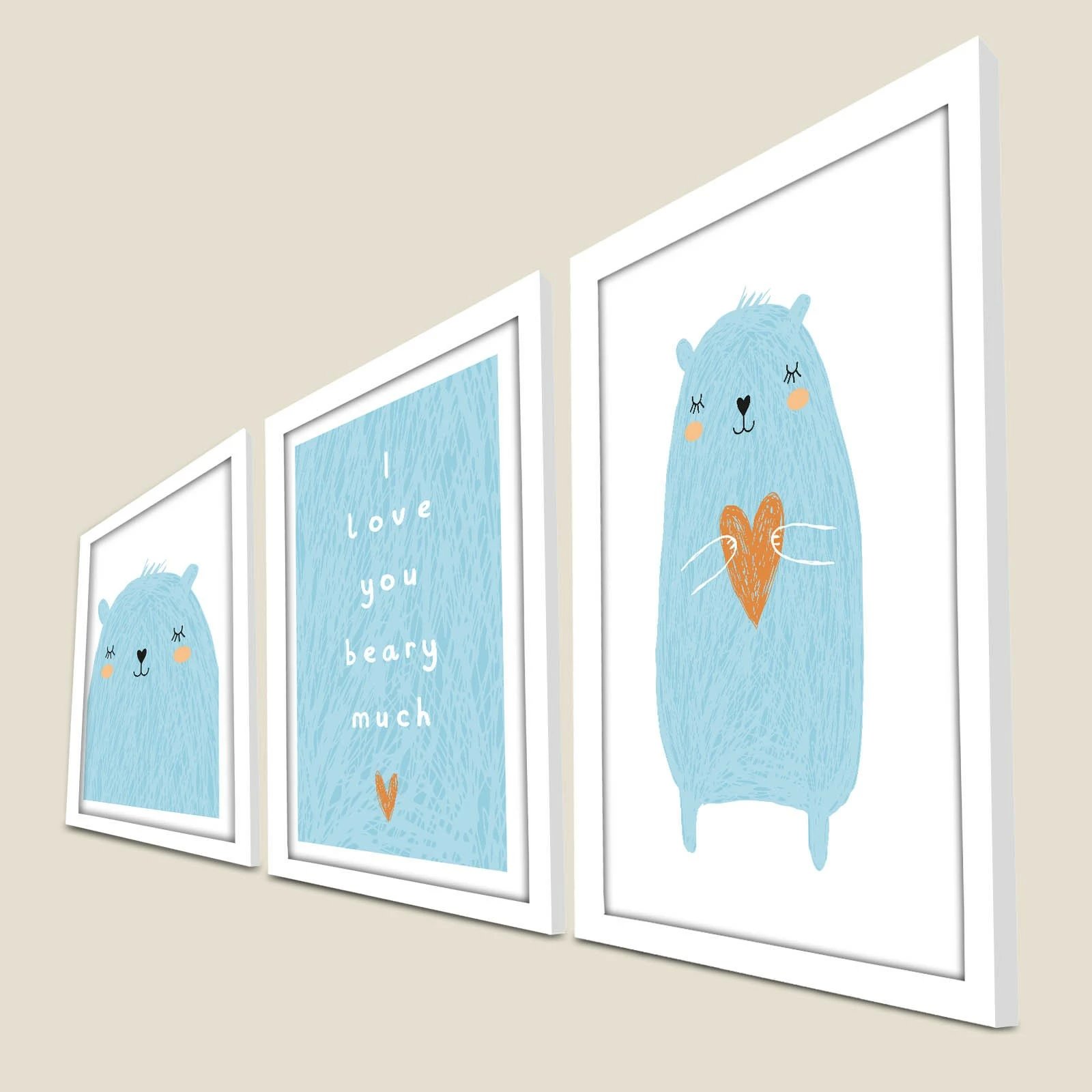 Pikturë dekorative me kornizë MDF (3 pjesë), Wallity, 3P3853BCT-003, blu dhe bardhë