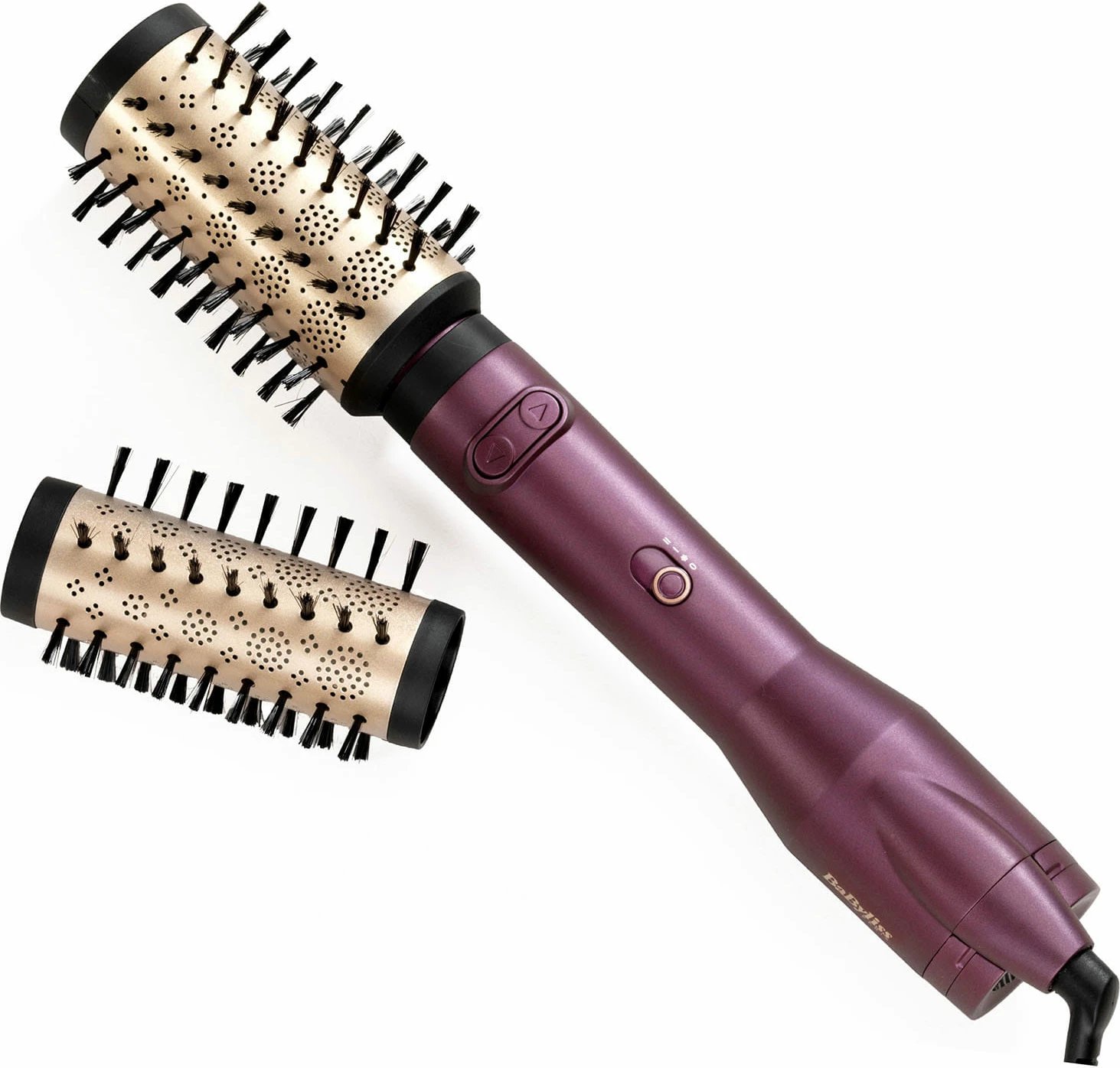 Furçë flokësh me ajër të nxehtë, BaByliss AS950E, 650W, rrotulluese 2‑në‑1, furça 50mm & 40mm, teknologji jonike, kabllo rrotulluese 2.5 m, vjollcë/ari