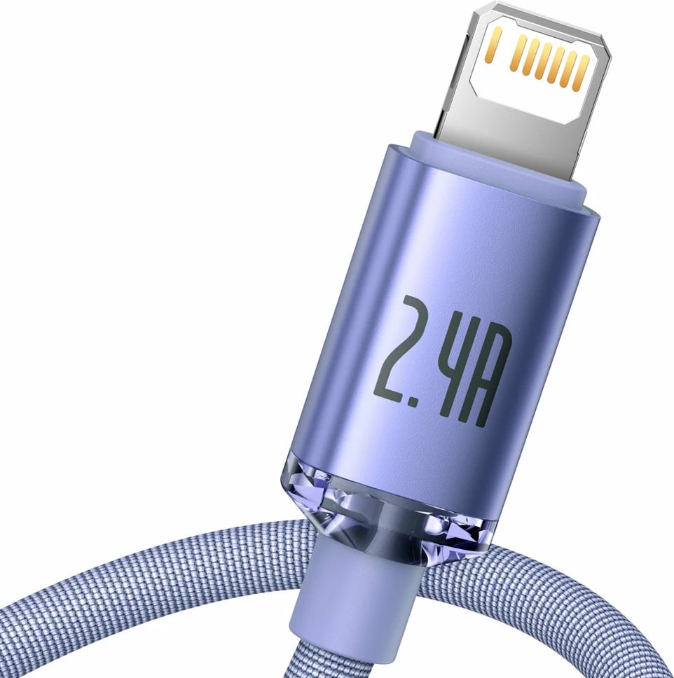 Kabllo karikimi dhe të dhënash Baseus Crystal Shine Series, USB-A në Lightning, 1.2m, 2.4A, vjollcë