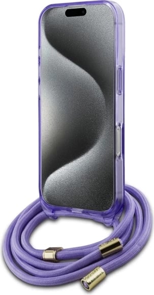 Mbështjellës Guess Crossbody Cord Script MagSafe për iPhone 16 Pro Max, Vjollcë