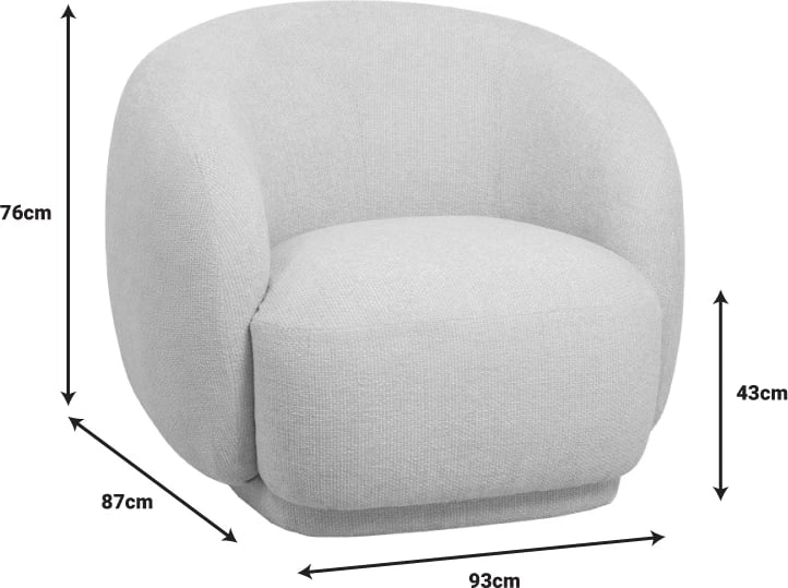 Fotel Freya, ngjyrë e hirtë e lehtë, 93x87x76cm