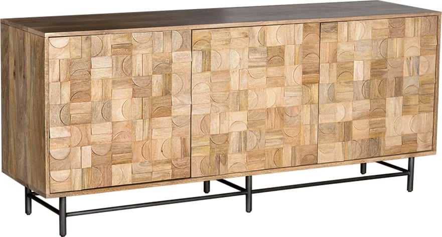 Bufe Cyclos me 3 dyer, dru mango natyral, bazë metalike e zezë, 172x45x75cm