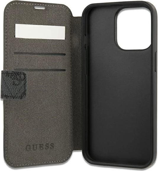 Mbështjellës, Guess, GUBKP13X4GDGR 4G Stripe Book për iPhone 13 Pro Max 6.7", me kapak dhe portofol, gri